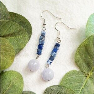 Coastal Aquamarine & Sodalite Earrings, Crystal Earrings, Ocean Boho Earrings